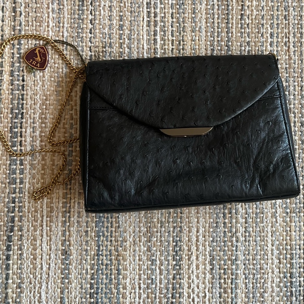 Luxurious Black Ostrich Leather Clutch